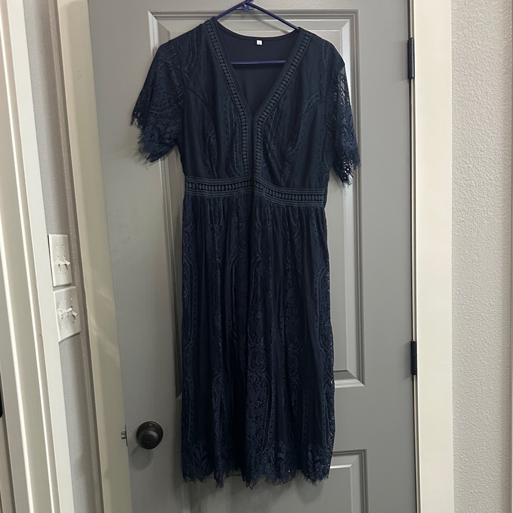 Elegant Navy Lace Dress